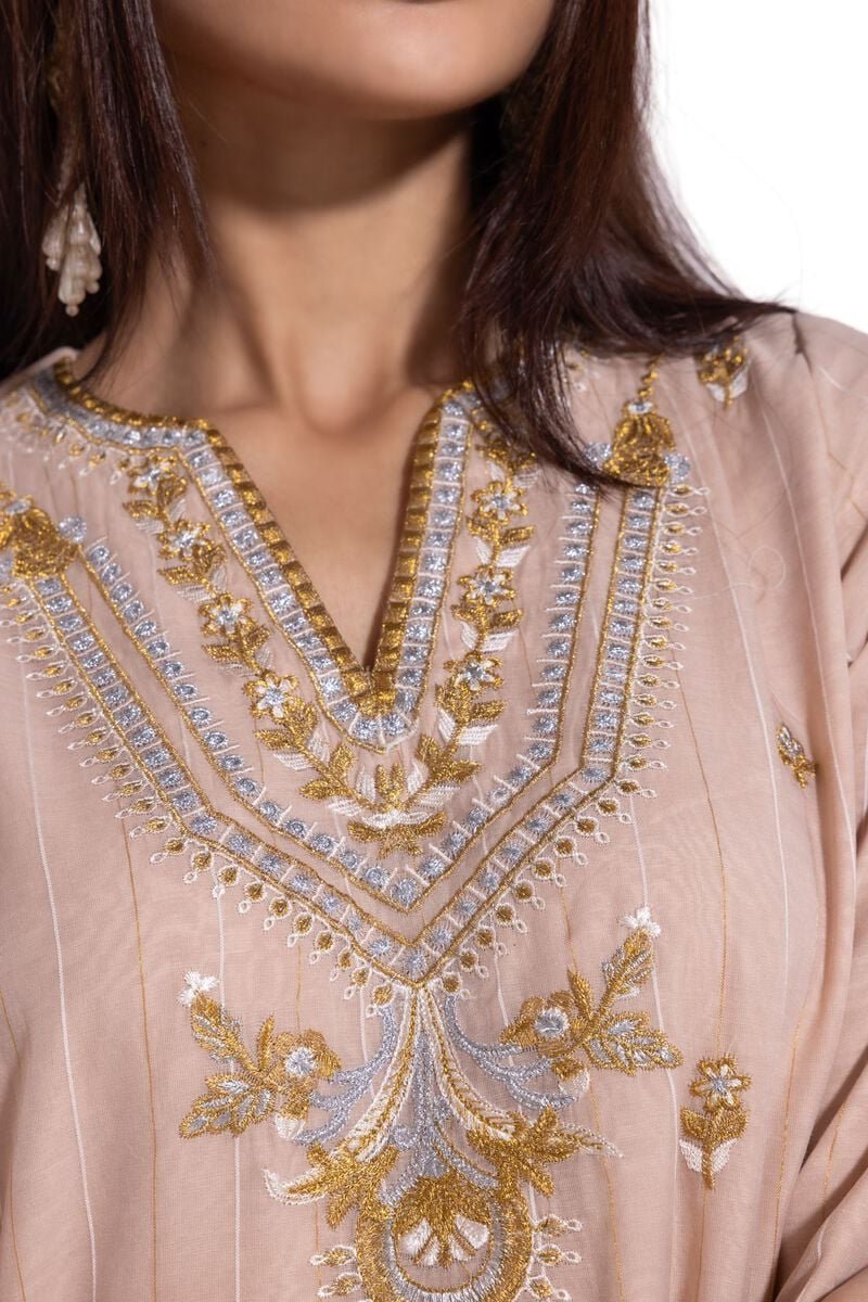 Embroidered | Cotton Zari Organza | Kurta view 3