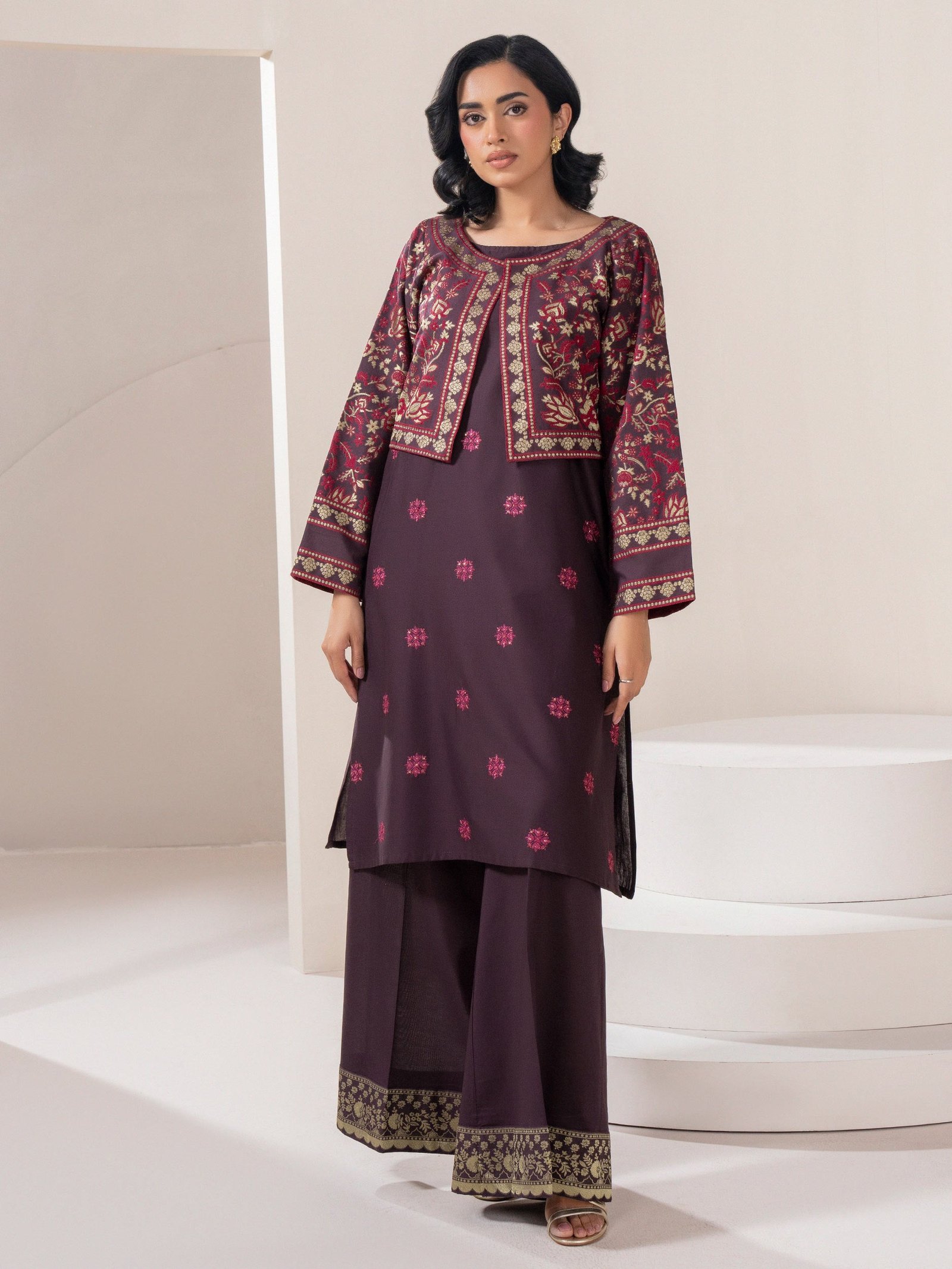 2 Piece Jacquard Suit-Embroidered (Pret)