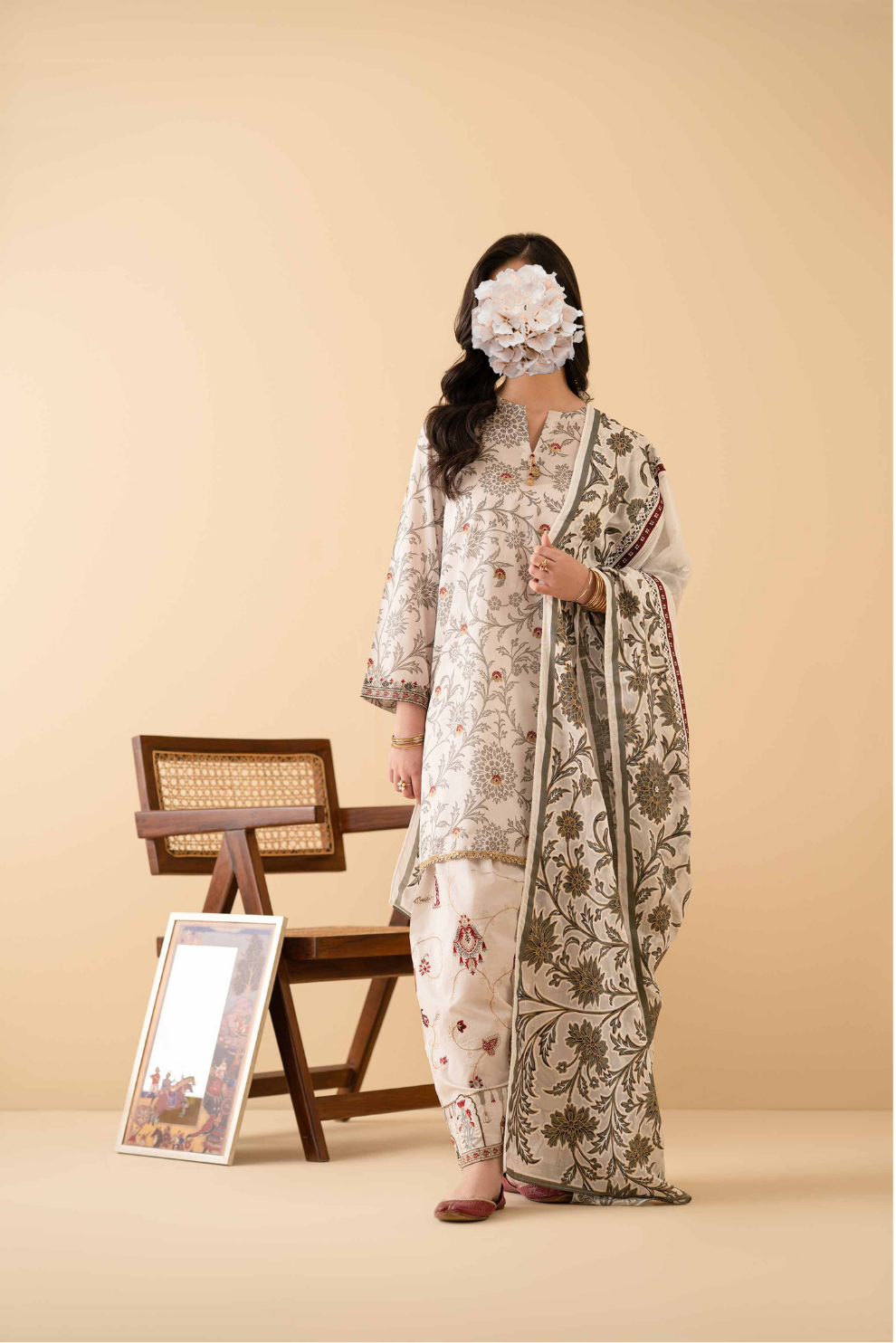 3 Piece - Printed Embroidered Suit - PE25-467