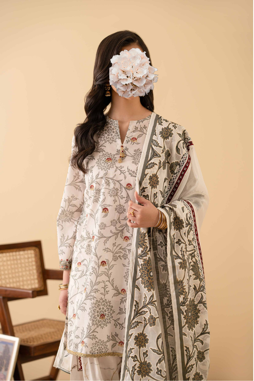 3 Piece - Printed Embroidered Suit - PE25-467 view 2