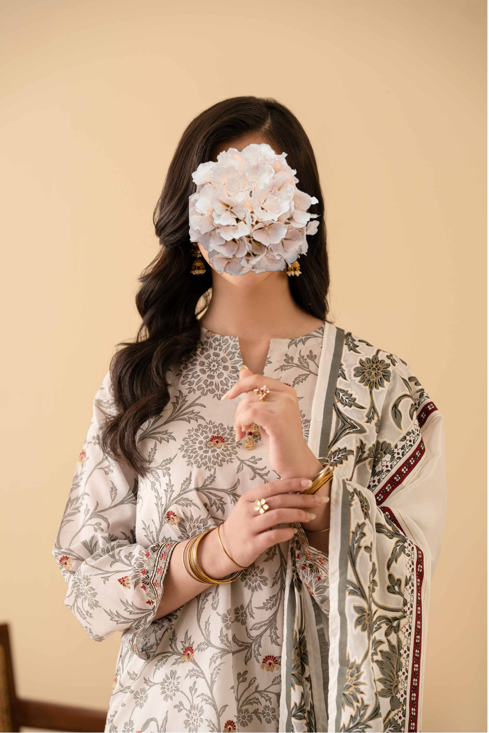 3 Piece - Printed Embroidered Suit - PE25-467 view 3