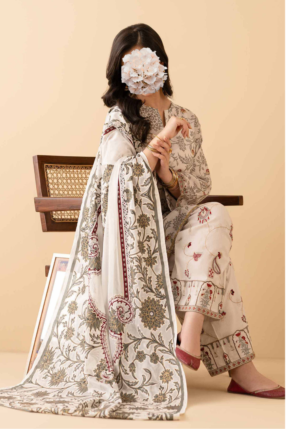 3 Piece - Printed Embroidered Suit - PE25-467 view 5