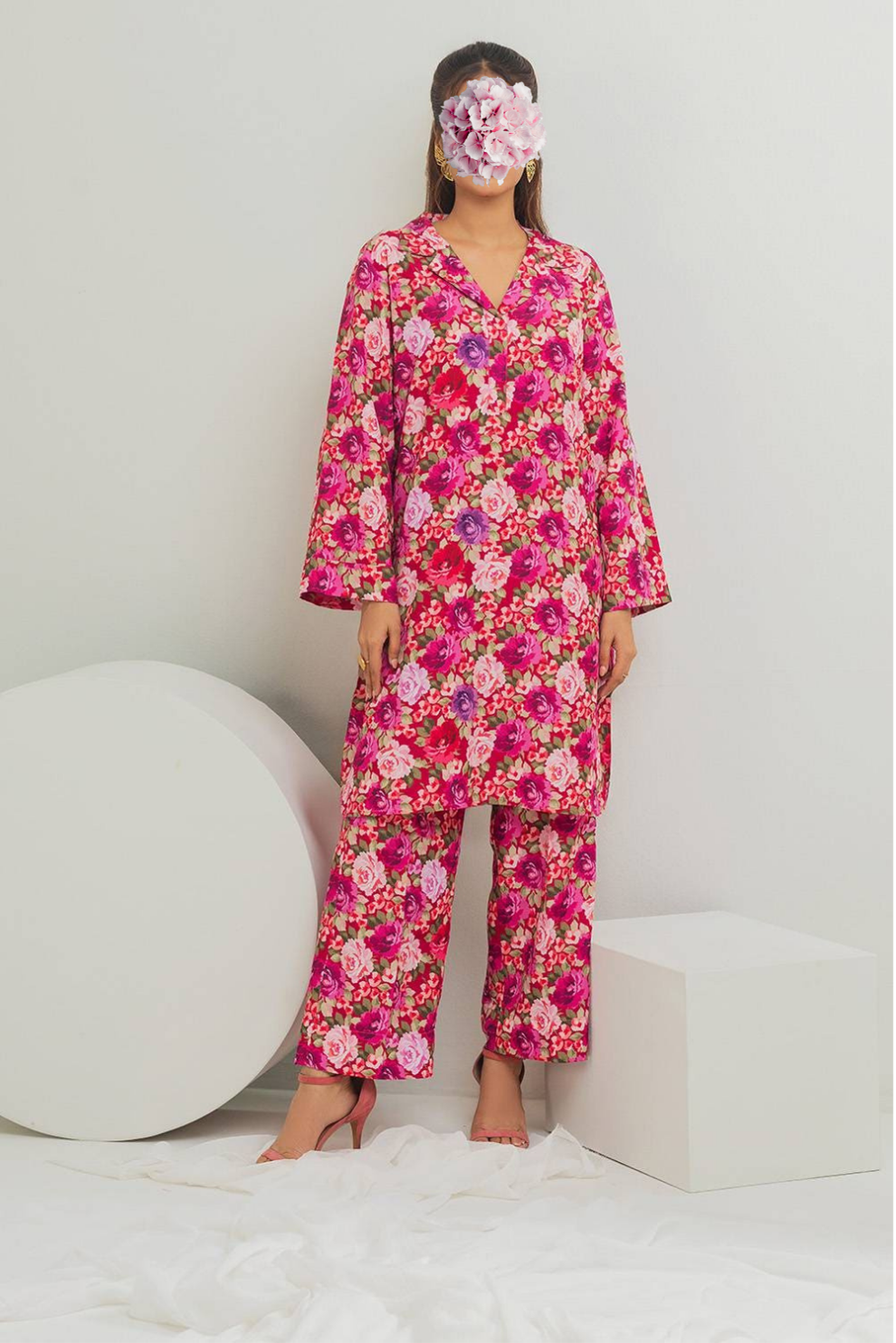 Poly Raw Slub Printed Co-Ord Set IPST-44136