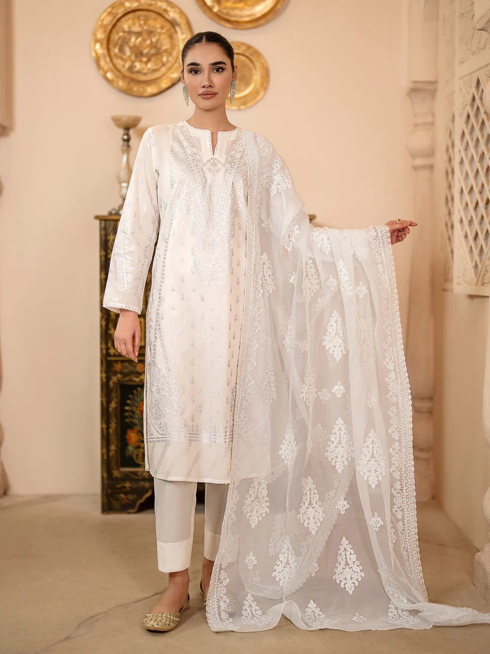 White Dyed Embroidered Suit