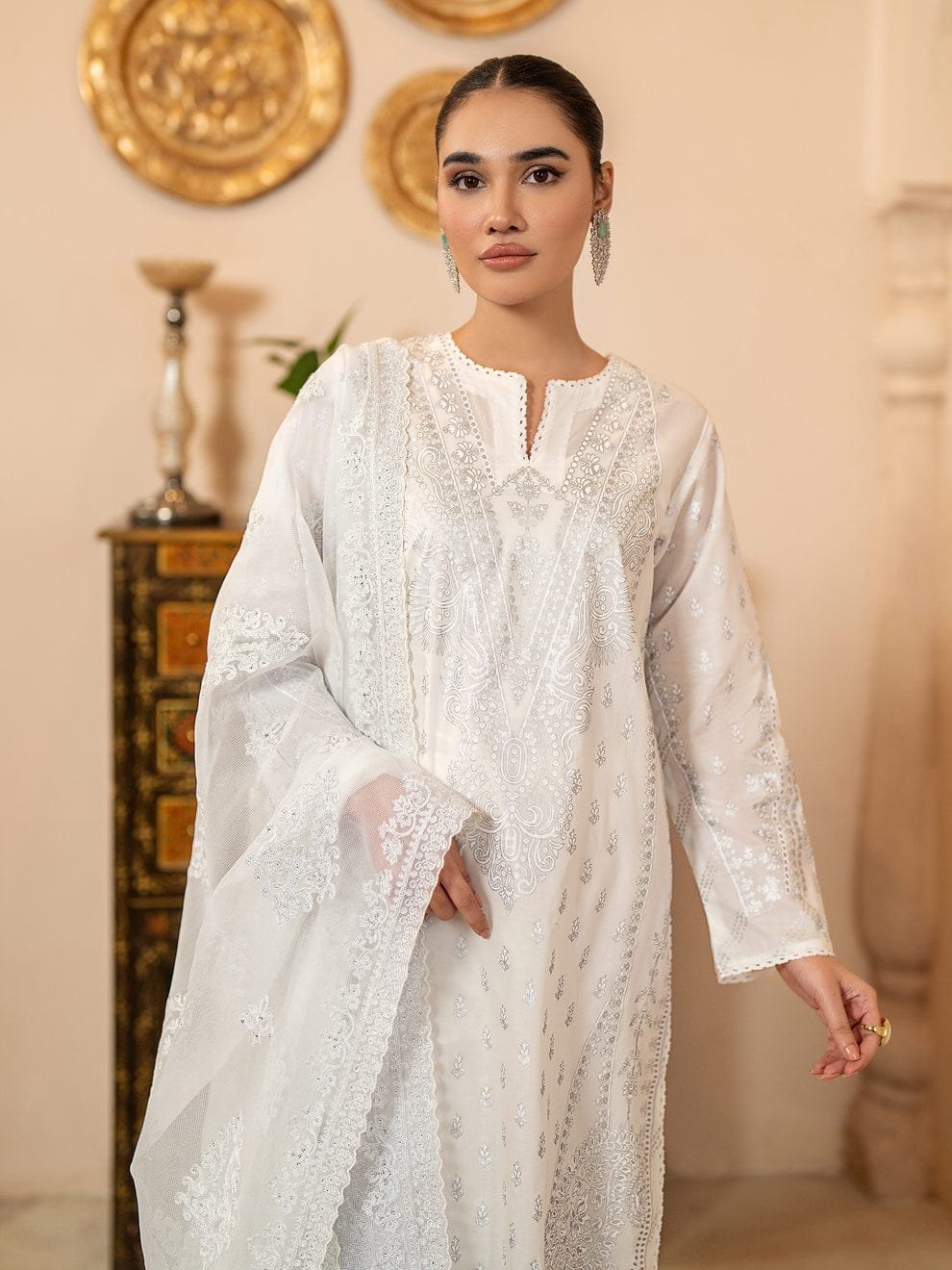 White Dyed Embroidered Suit view 2